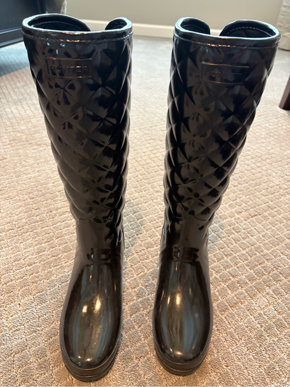 Hunter Black Quilted Gloss Tall Rain Boots